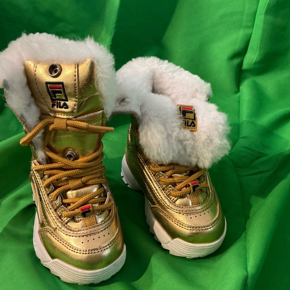 Fila Metallic Gold Sneakers with White Fur